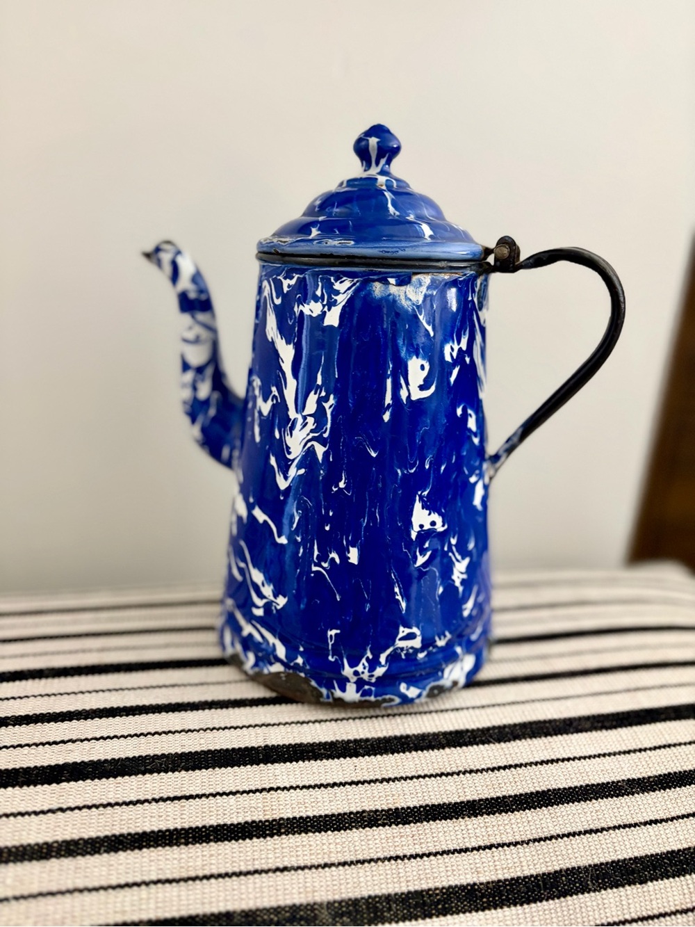 Antique Blue Swirl Enamel Coffee Pot